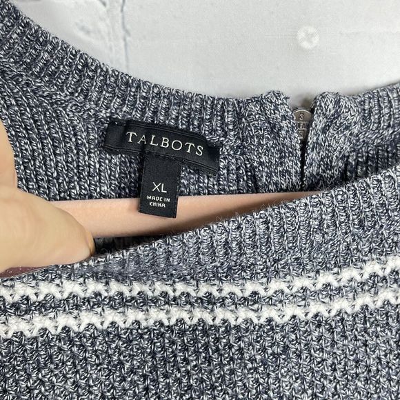 Talbots Sweater Women Size XL Gray Stripe Long Sleeve Winter Pullover - Picture 3 of 13